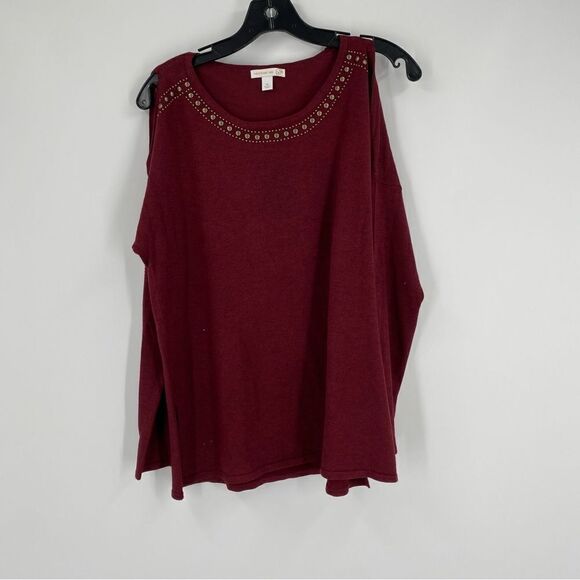 Westport Women’s Long Sleeve Cut Out Shoulder Red Blouse size M - Picture 1 of 4